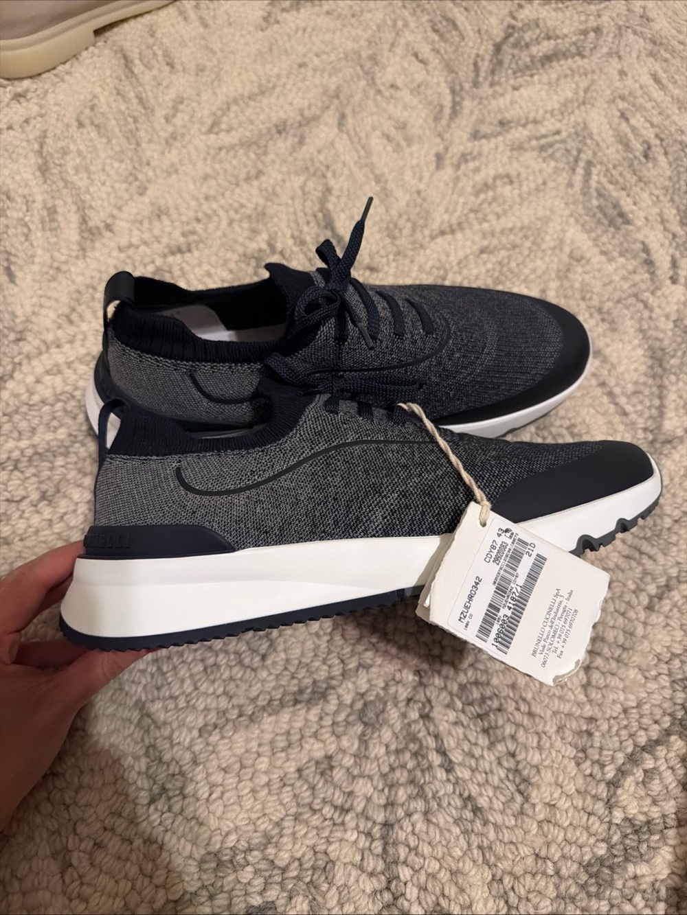Brunello Cucinelli Navy and Gray Knit Lace-Up Sneakers - Picture 8 of 11